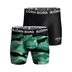 BJØRN BORG Performance Boxer Short 2er Pack Herren - Grün, Schwarz
