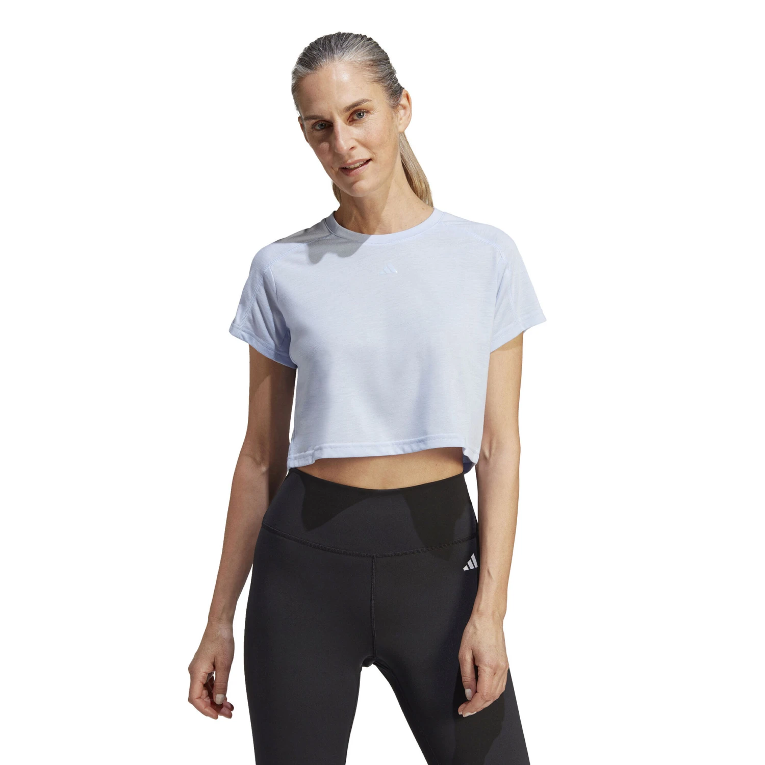 ADIDAS Essentials AEROREADY Train 3 Bar Logo Crop T-Shirt Damen - Hellblau 4 ADIDAS Essentials AEROREADY Train 3 Bar Logo Crop T-Shirt Damen - Hellblau – Bild 4